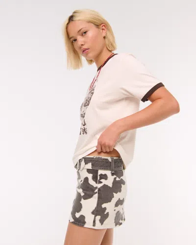 Abercrombie & Fitch Mid Rise Belted Denim Mini Skort In Brown