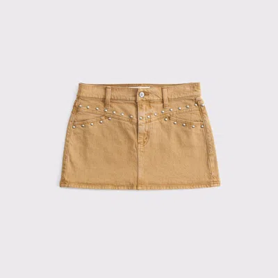 Abercrombie & Fitch Curve Love Mid Rise Denim Studded Mini Skirt In Brown