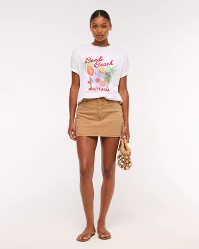 Abercrombie & Fitch Curve Love Mid Rise Denim Studded Mini Skirt In Brown