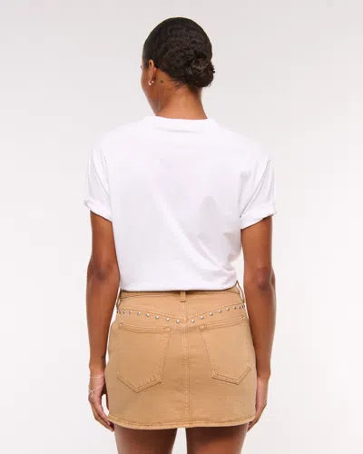 Abercrombie & Fitch Curve Love Mid Rise Denim Studded Mini Skirt In Brown