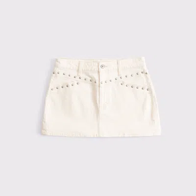 Abercrombie & Fitch Curve Love Mid Rise Studded Denim Mini Skirt In White