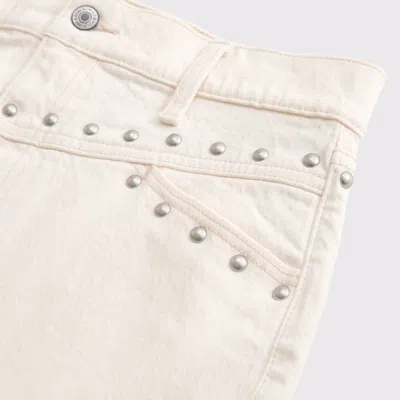 Abercrombie & Fitch Curve Love Mid Rise Studded Denim Mini Skirt In White