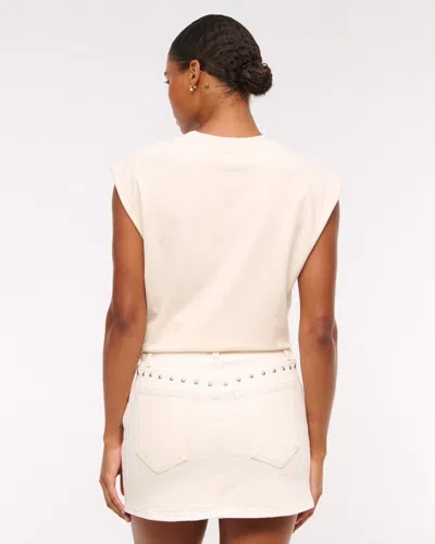 Abercrombie & Fitch Curve Love Mid Rise Studded Denim Mini Skirt In White