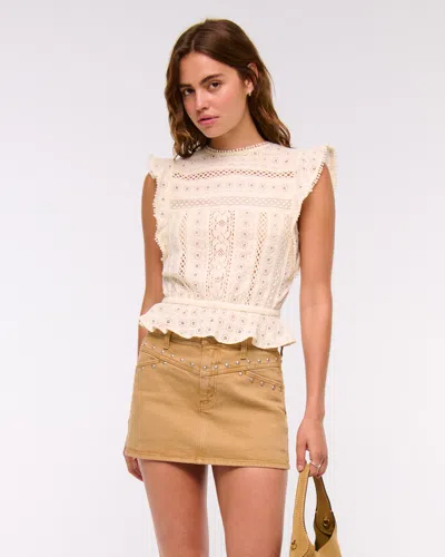 Abercrombie & Fitch Mid Rise Denim Studded Mini Skirt In Brown
