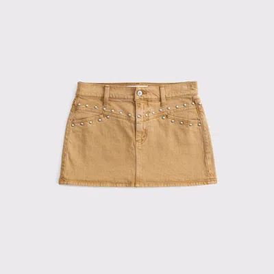 Abercrombie & Fitch Mid Rise Denim Studded Mini Skirt In Brown