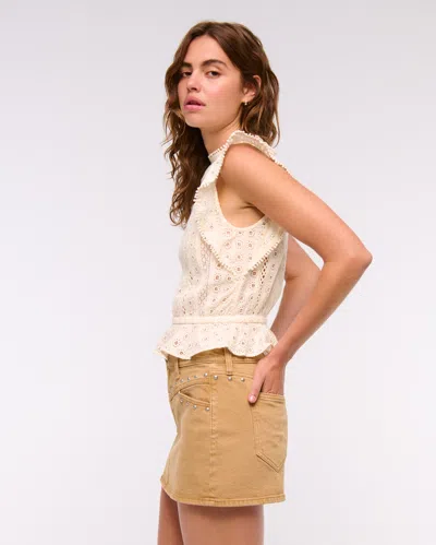 Abercrombie & Fitch Mid Rise Denim Studded Mini Skirt In Brown