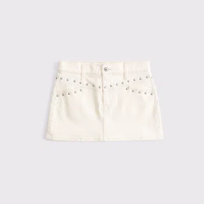 Abercrombie & Fitch Mid Rise Studded Denim Mini Skirt In White