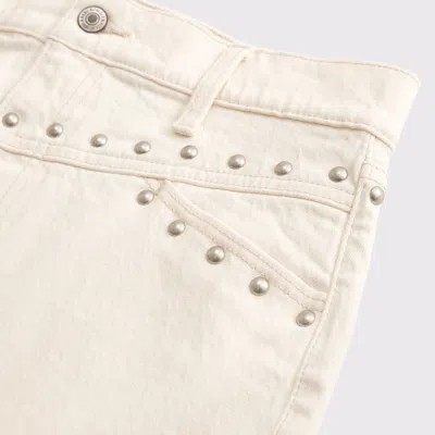Abercrombie & Fitch Mid Rise Studded Denim Mini Skirt In White
