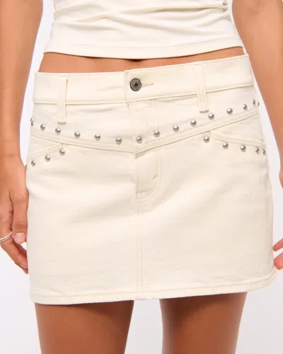 Abercrombie & Fitch Mid Rise Studded Denim Mini Skirt In White