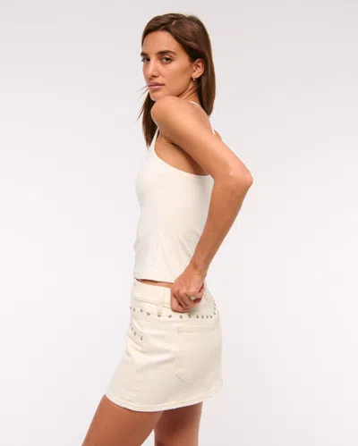 Abercrombie & Fitch Mid Rise Studded Denim Mini Skirt In White
