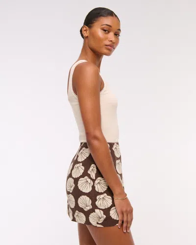 Abercrombie & Fitch The A&f Scarlett Curve Love Linen-blend Mini Skort In Brown