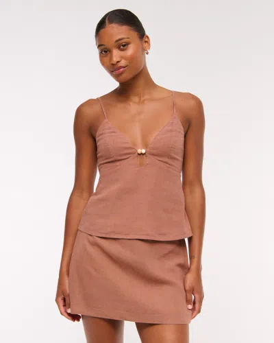 Abercrombie & Fitch The A&f Scarlett Linen-blend Mini Skort In Brown