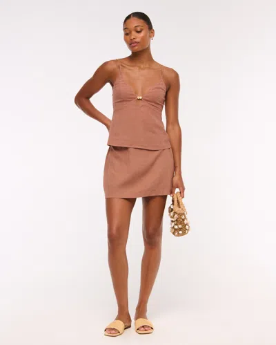Abercrombie & Fitch The A&f Scarlett Linen-blend Mini Skort In Brown
