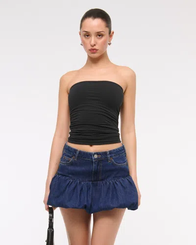 Abercrombie & Fitch Mid Rise Bubble Hem Denim Micro Skirt In Blue