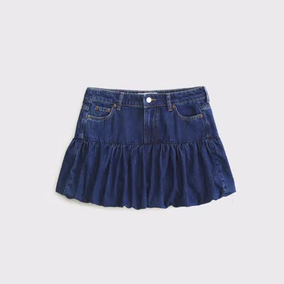 Abercrombie & Fitch Mid Rise Bubble Hem Denim Micro Skirt In Blue