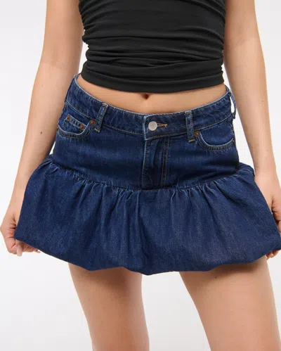 Abercrombie & Fitch Mid Rise Bubble Hem Denim Micro Skirt In Blue