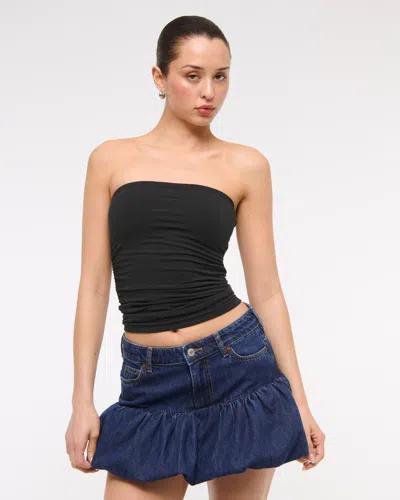 Abercrombie & Fitch Mid Rise Bubble Hem Denim Micro Skirt In Blue