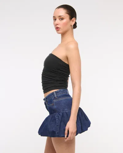 Abercrombie & Fitch Mid Rise Bubble Hem Denim Micro Skirt In Blue