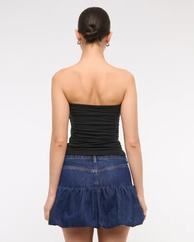 Abercrombie & Fitch Mid Rise Bubble Hem Denim Micro Skirt In Blue