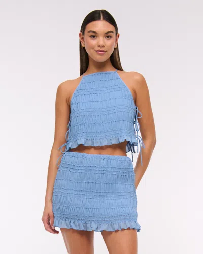 Abercrombie & Fitch Mid Rise Sheer Ruched Mini Skort In Blue