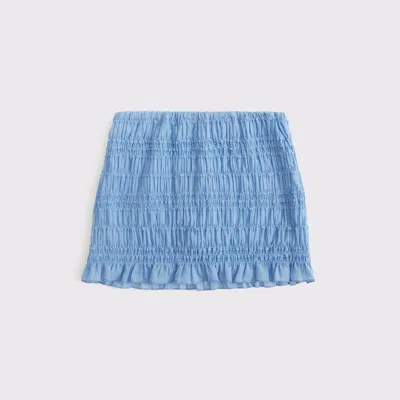 Abercrombie & Fitch Mid Rise Sheer Ruched Mini Skort In Blue