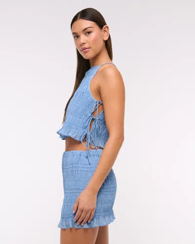 Abercrombie & Fitch Mid Rise Sheer Ruched Mini Skort In Blue