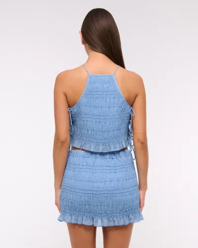 Abercrombie & Fitch Mid Rise Sheer Ruched Mini Skort In Blue