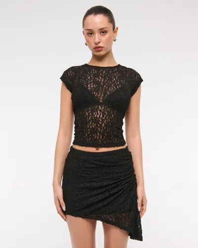 Abercrombie & Fitch Mid Rise Asymmetrical Hem Midi Skirt In Black