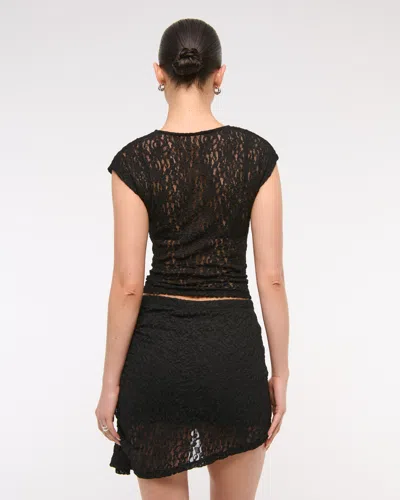 Abercrombie & Fitch Mid Rise Asymmetrical Hem Midi Skirt In Black