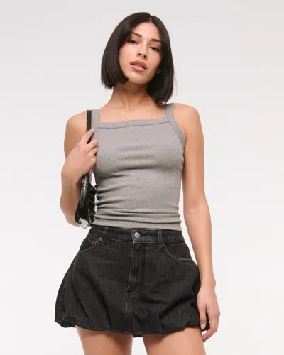 Abercrombie & Fitch Mid Rise Bubble Hem Denim Mini Skirt In Black