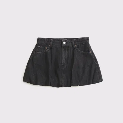 Abercrombie & Fitch Mid Rise Bubble Hem Denim Mini Skirt In Black