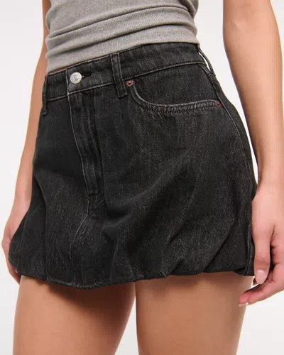 Abercrombie & Fitch Mid Rise Bubble Hem Denim Mini Skirt In Black