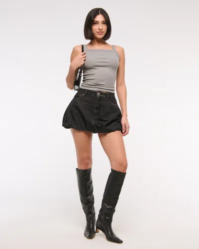 Abercrombie & Fitch Mid Rise Bubble Hem Denim Mini Skirt In Black