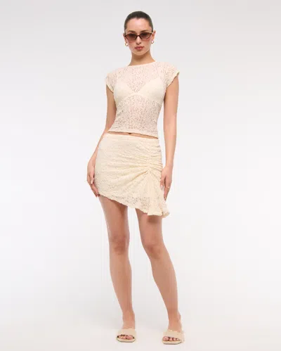 Abercrombie & Fitch Mid Rise Asymmetrical Hem Mini Skirt In White