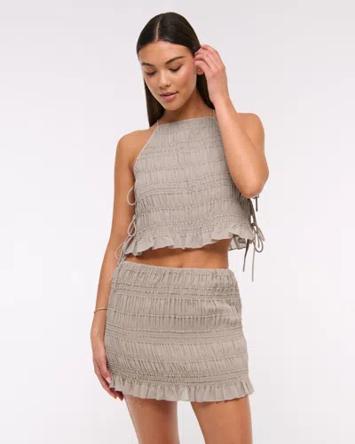 Abercrombie & Fitch Mid Rise Sheer Ruched Mini Skort In Sand