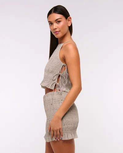 Abercrombie & Fitch Mid Rise Sheer Ruched Mini Skort In Sand