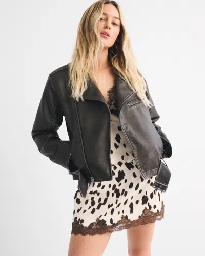 Abercrombie & Fitch High Rise Lace & Satin Mini Skort In Black