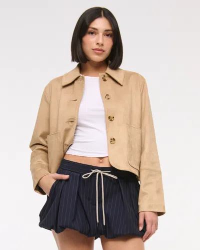 Abercrombie & Fitch Mid Rise Tailored Bubble Hem Mini Skort In Brown