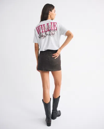 Abercrombie & Fitch Mid Rise Denim Mini Skirt In Gray