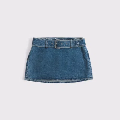 Abercrombie & Fitch Curve Love Mid Rise Belted Denim Mini Skort In Blue