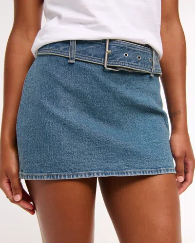 Abercrombie & Fitch Curve Love Mid Rise Belted Denim Mini Skort In Blue