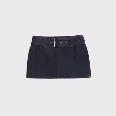 Abercrombie & Fitch Mid Rise Belted Denim Mini Skort In Blue