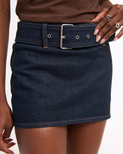Abercrombie & Fitch Mid Rise Belted Denim Mini Skort In Blue