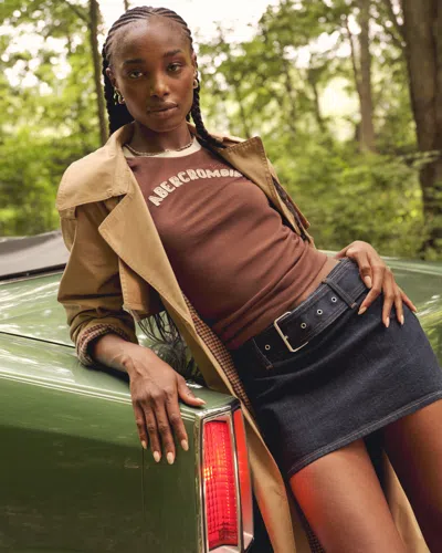 Abercrombie & Fitch Mid Rise Belted Denim Mini Skort In Blue