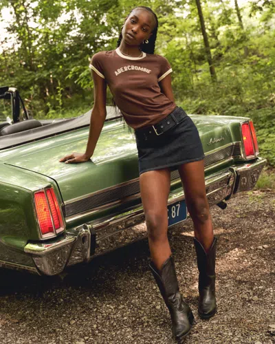 Abercrombie & Fitch Mid Rise Belted Denim Mini Skort In Blue