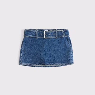 Abercrombie & Fitch Mid Rise Belted Denim Mini Skort In Blue