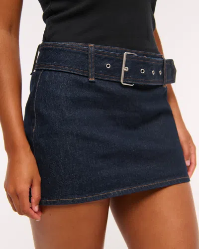 Abercrombie & Fitch Curve Love Mid Rise Belted Denim Mini Skort In Brown