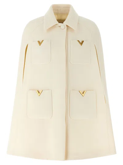 Valentino Drill Hood Capes White In Neutral