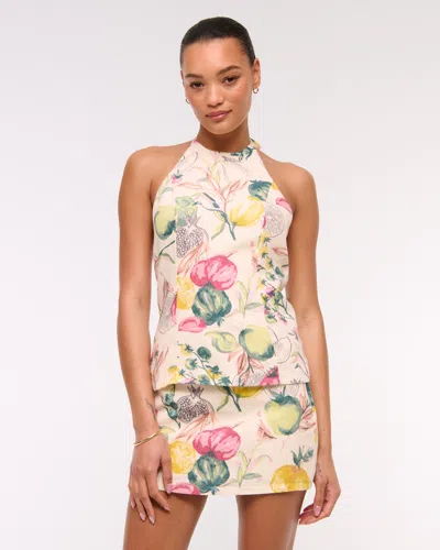 Abercrombie & Fitch Mid Rise Premium Linen Belted Mini Skort In Multi