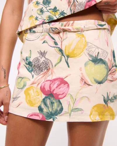 Abercrombie & Fitch Mid Rise Premium Linen Belted Mini Skort In Multi